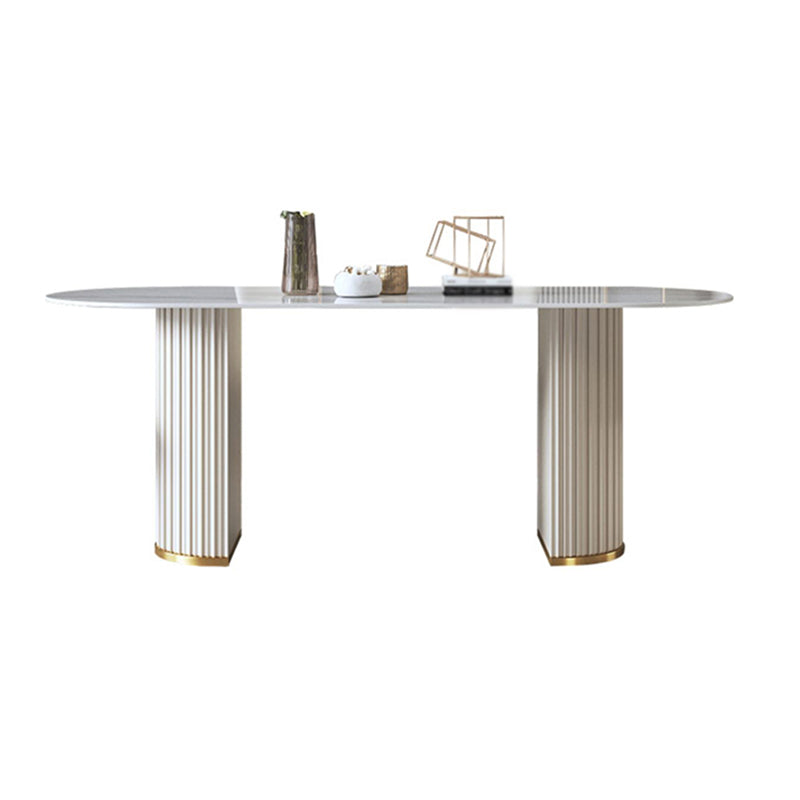 Traditionele luxe ovale eettafel Gesinterde stenen tafel met dubbele voetstukbasis