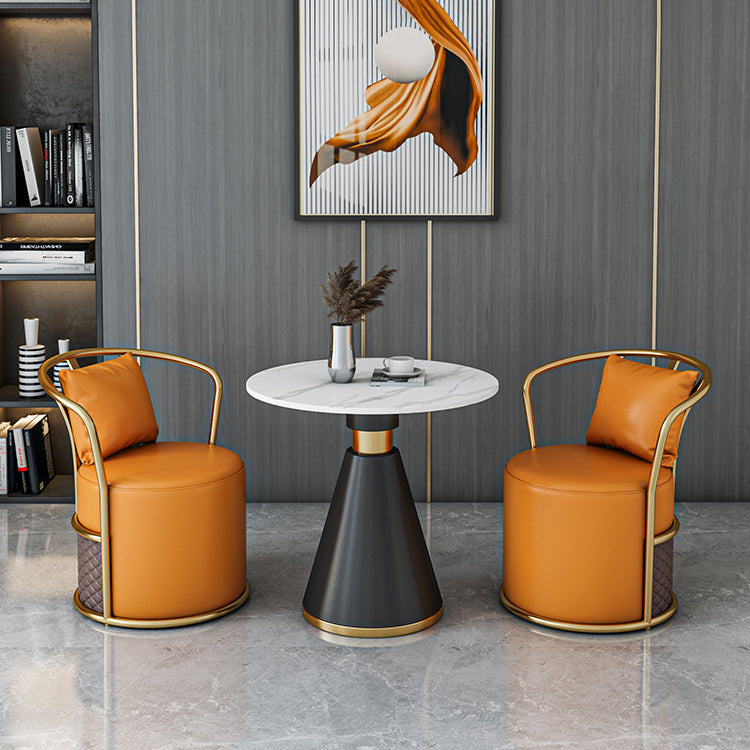 Metaal traditionele luxe ronde binnen tafel gesinterde stenen tafel met voetstukbasis