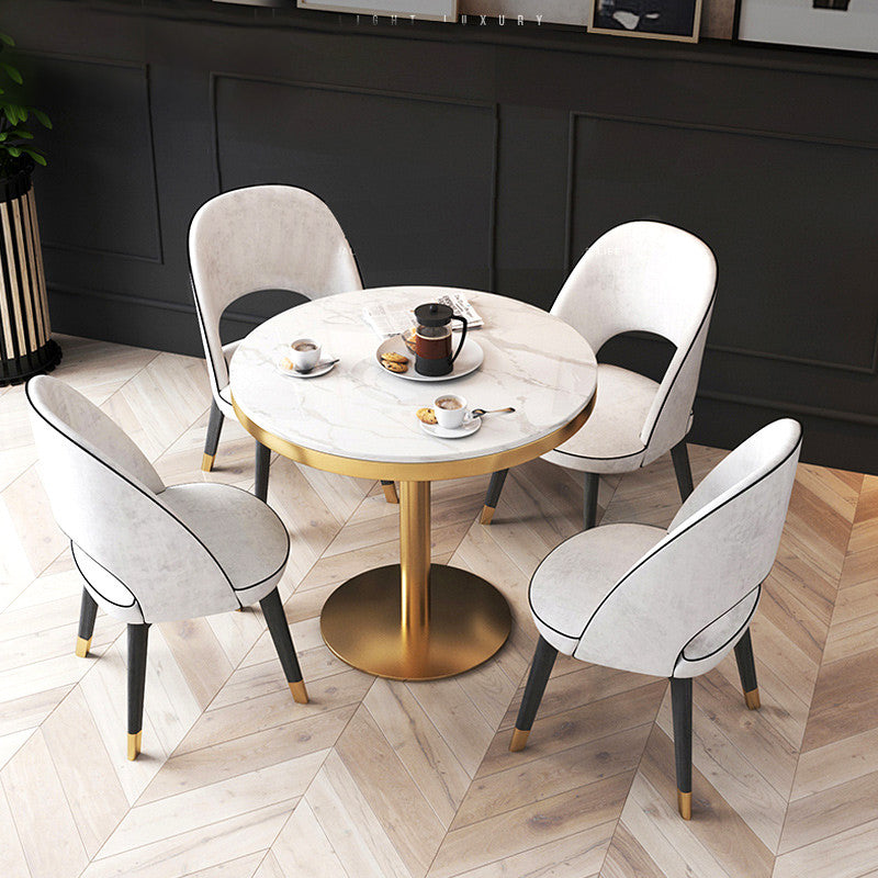 Pedestal Glam Style Dining Table Two-Color Fixed Table of Sintered Stone
