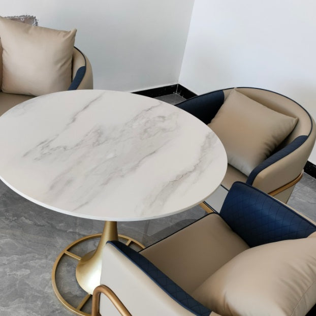 Pedestal Glam Style Dining Table Two-Color Fixed Table of Sintered Stone