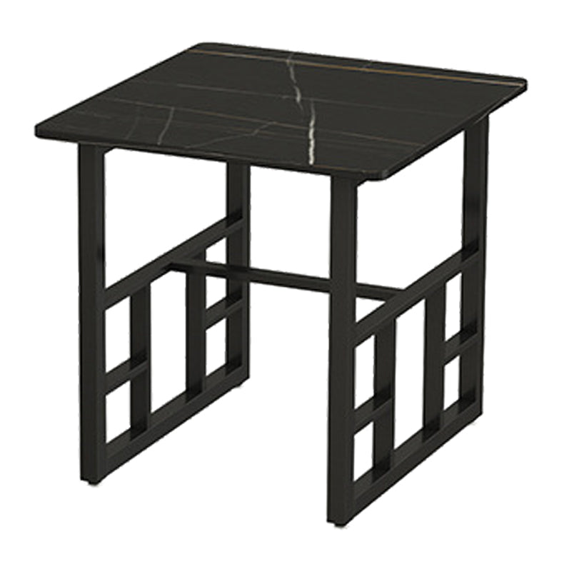 Mesa de comedor industrial Mesa de piedra sinterizada negra con base de caballete negra