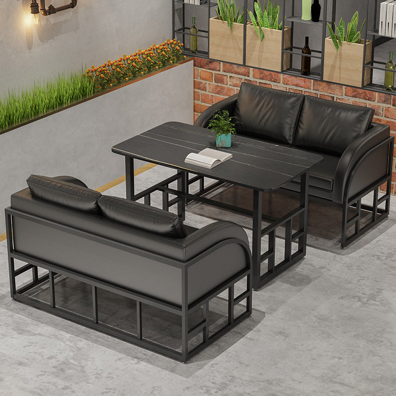 Mesa de comedor industrial Mesa de piedra sinterizada negra con base de caballete negra
