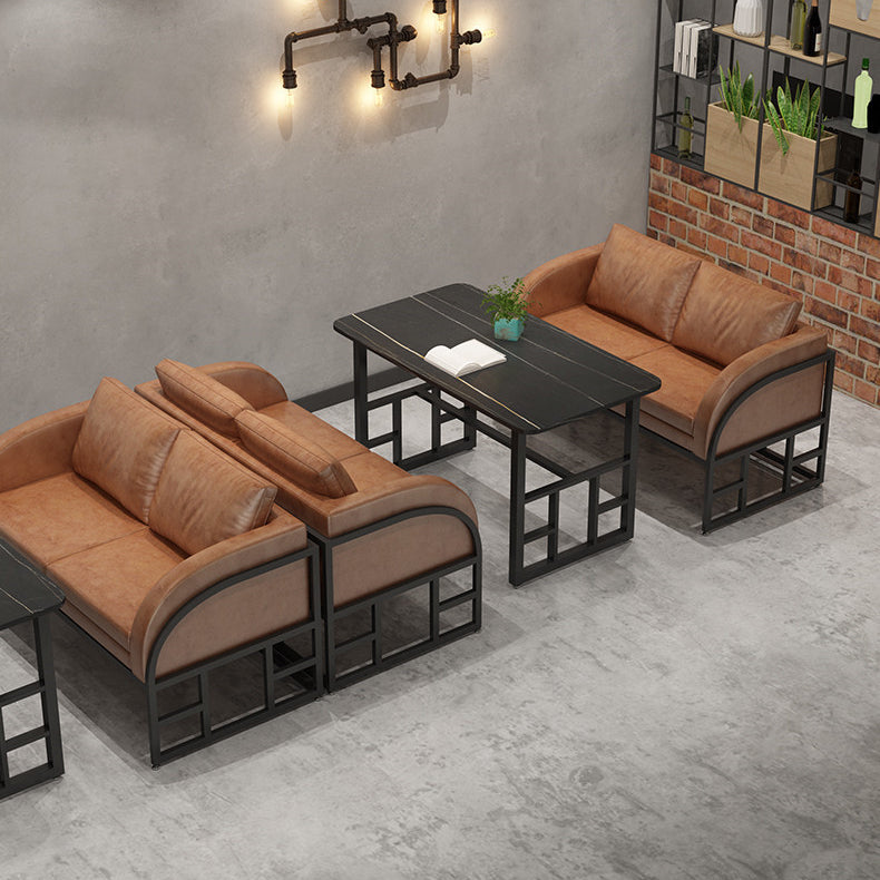 Mesa de comedor industrial Mesa de piedra sinterizada negra con base de caballete negra