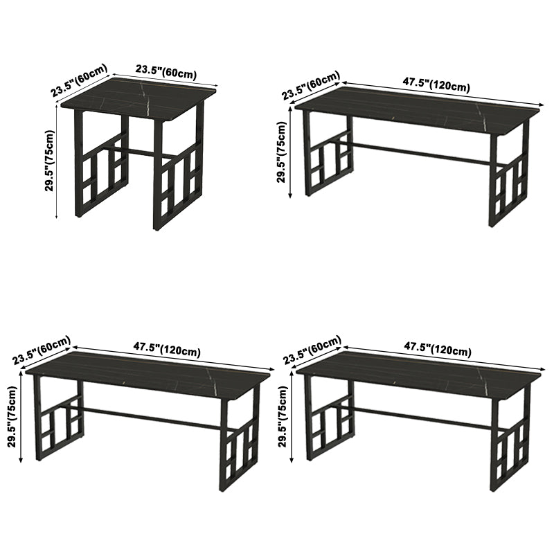Mesa de comedor industrial Mesa de piedra sinterizada negra con base de caballete negra