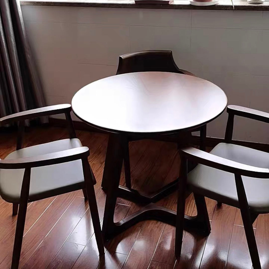 Round Wood Color Dining Table Solid Wood Table Modern with Double Pedestal
