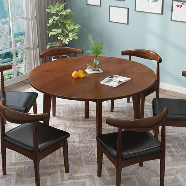 Round Wood Color Dining Table Simplicity Solid Wood 4 Legs Table for Dining Room