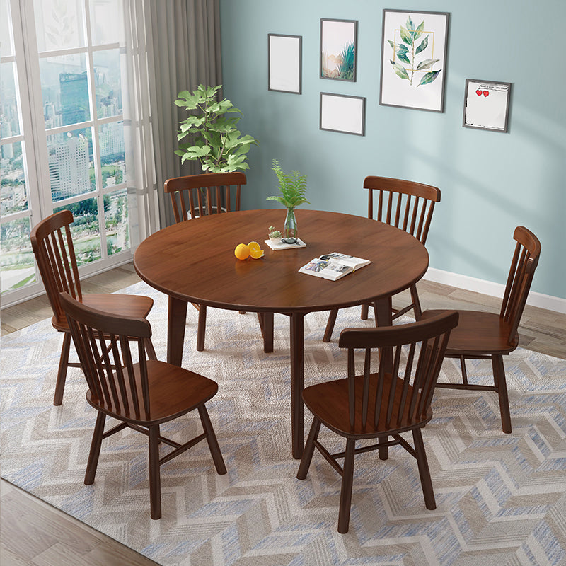 Round Wood Color Dining Table Simplicity Solid Wood 4 Legs Table for Dining Room
