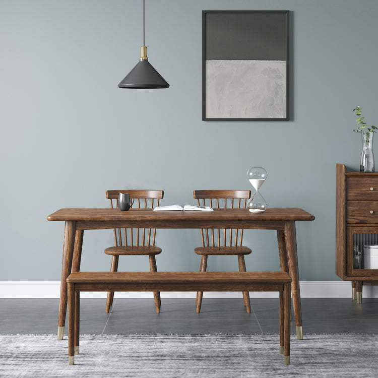 Rectangle Ash Wood Table in Walnut Luxury Dining Table with 4 Legs for Restaurant