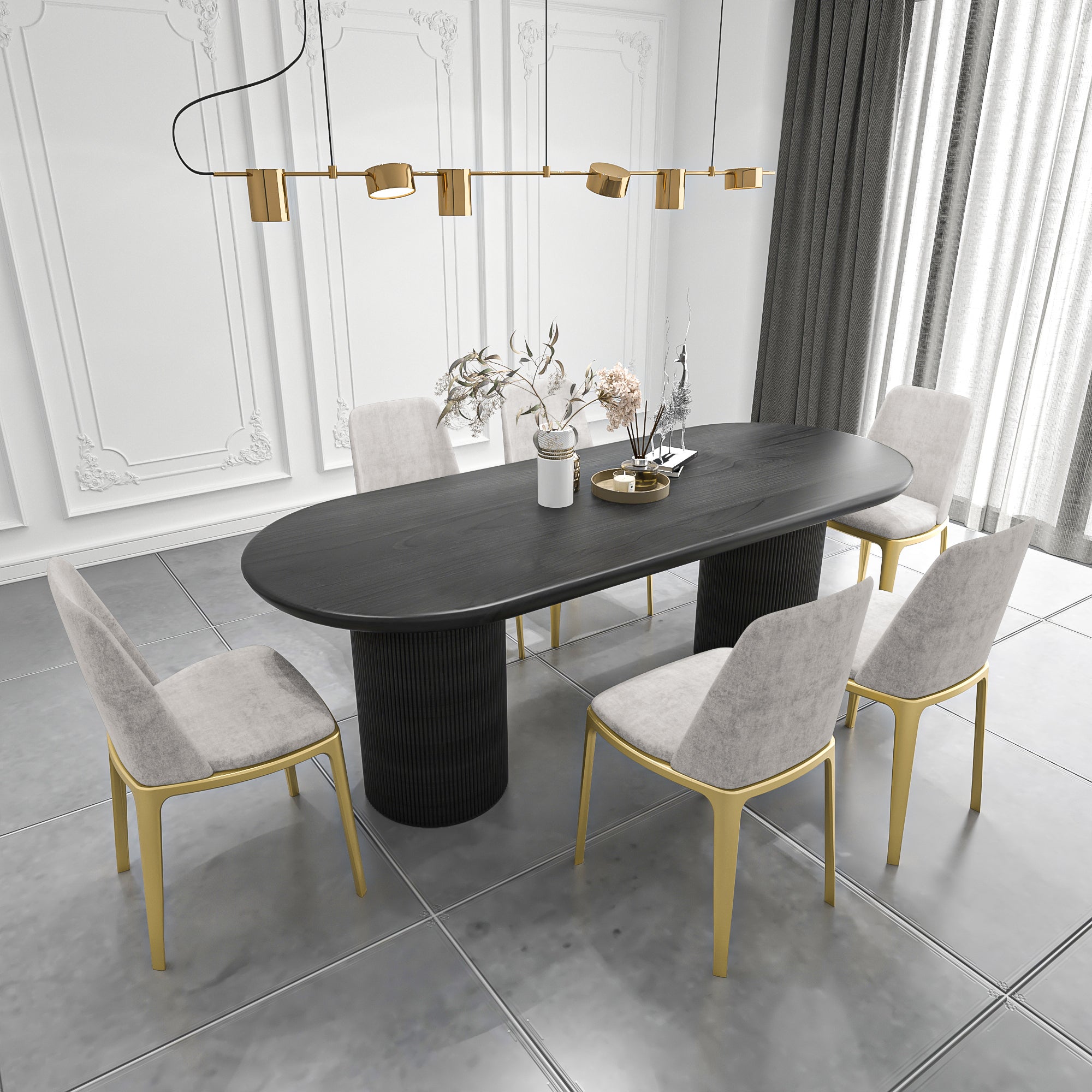 Solid Wood Contemporary Oval Dining Table Wood Top Dining Table for Kitchen