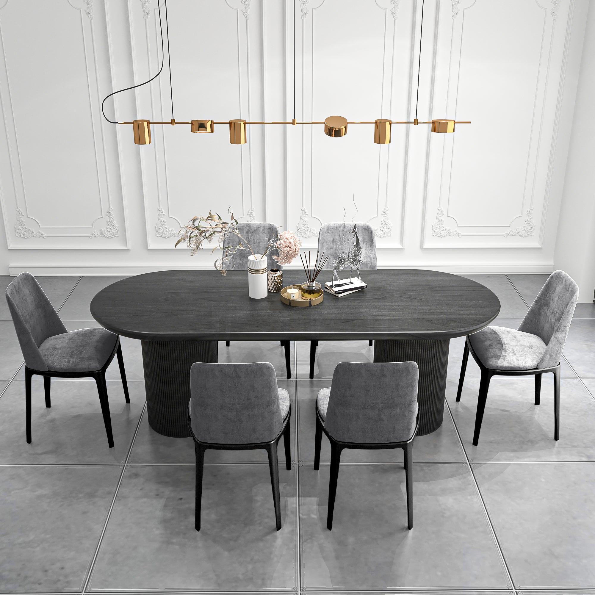 Solid Wood Contemporary Oval Dining Table Wood Top Dining Table for Kitchen