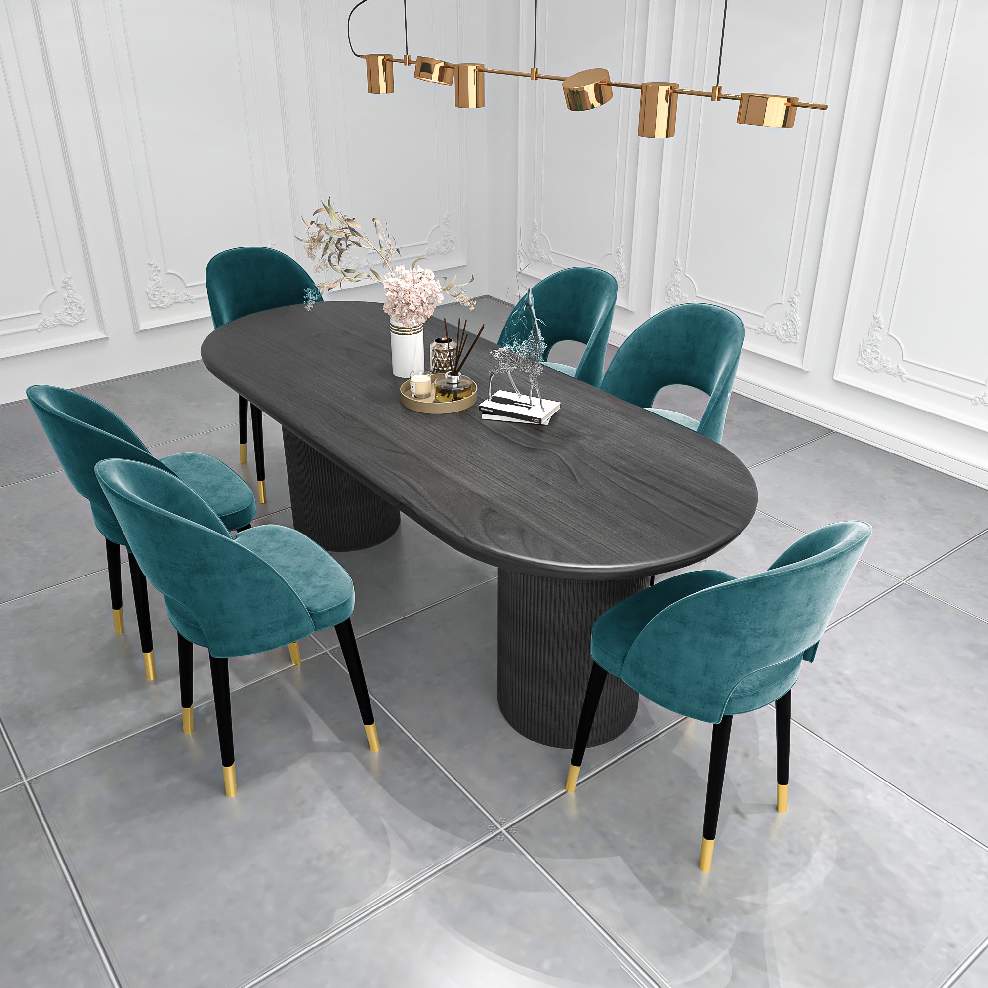 Solid Wood Contemporary Oval Dining Table Wood Top Dining Table for Kitchen