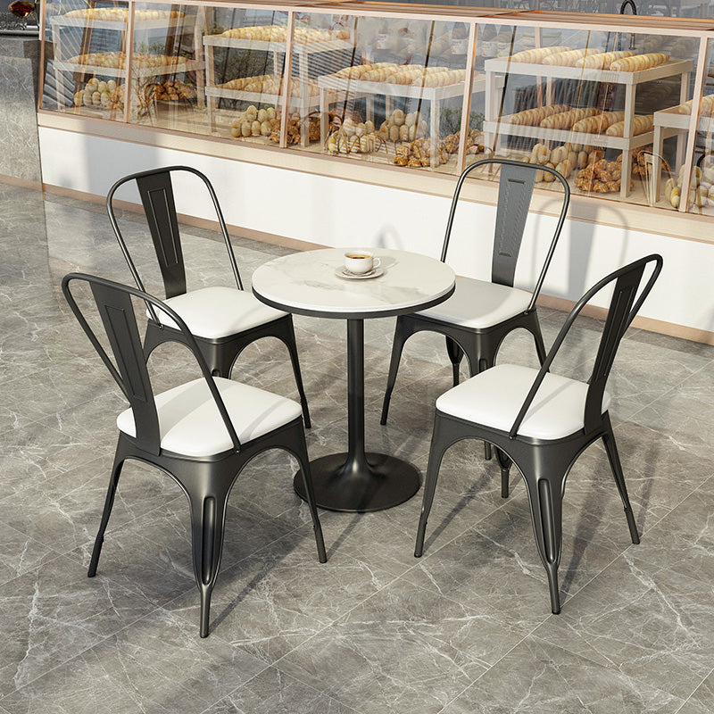 Industrial Dining Room Table White Sintered Stone Table with Black Metal Base
