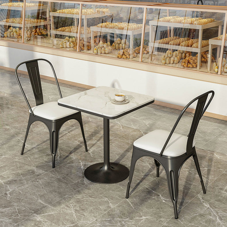 Industrial Dining Room Table White Sintered Stone Table with Black Metal Base