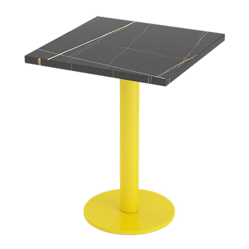Industrial Style Dining Table Black Sintered Stone Table with Yellow Metal Base