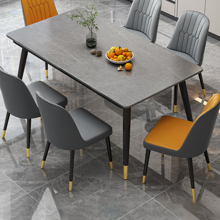 Industrial Style Home Sintered Stone Dining Table Rectangle Table with 4 Legs Carbon Steel Base