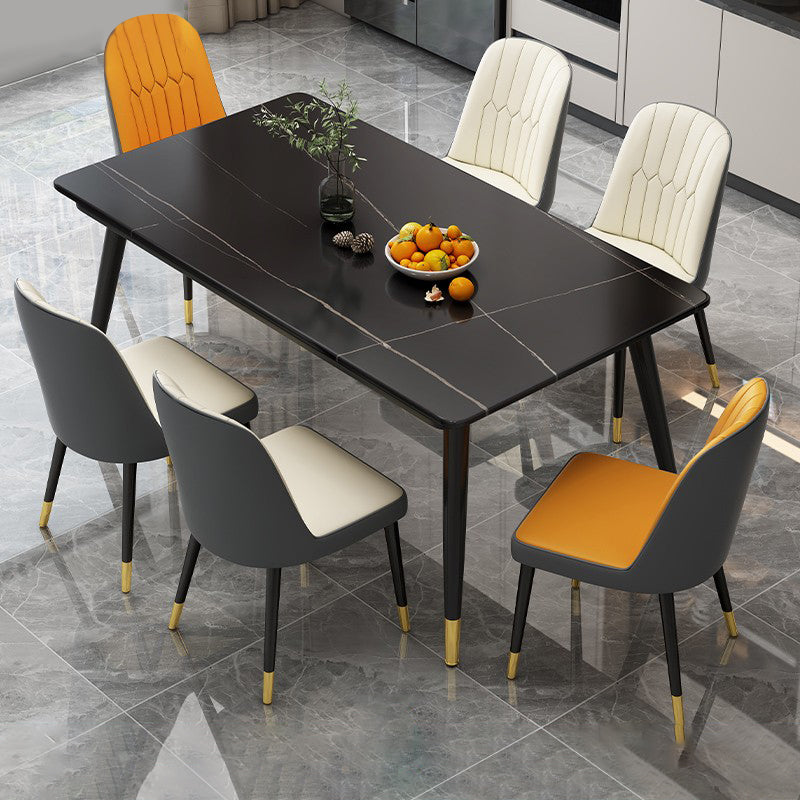 Industrial Style Home Sintered Stone Dining Table Rectangle Table with 4 Legs Carbon Steel Base
