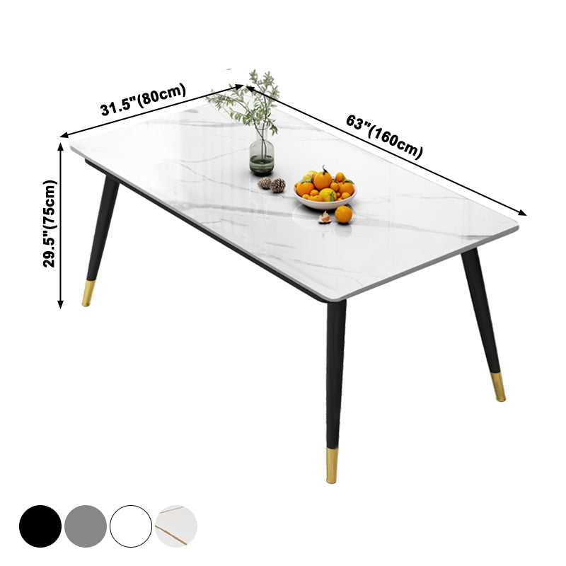 Industrial Style Home Sintered Stone Dining Table Rectangle Table with 4 Legs Carbon Steel Base