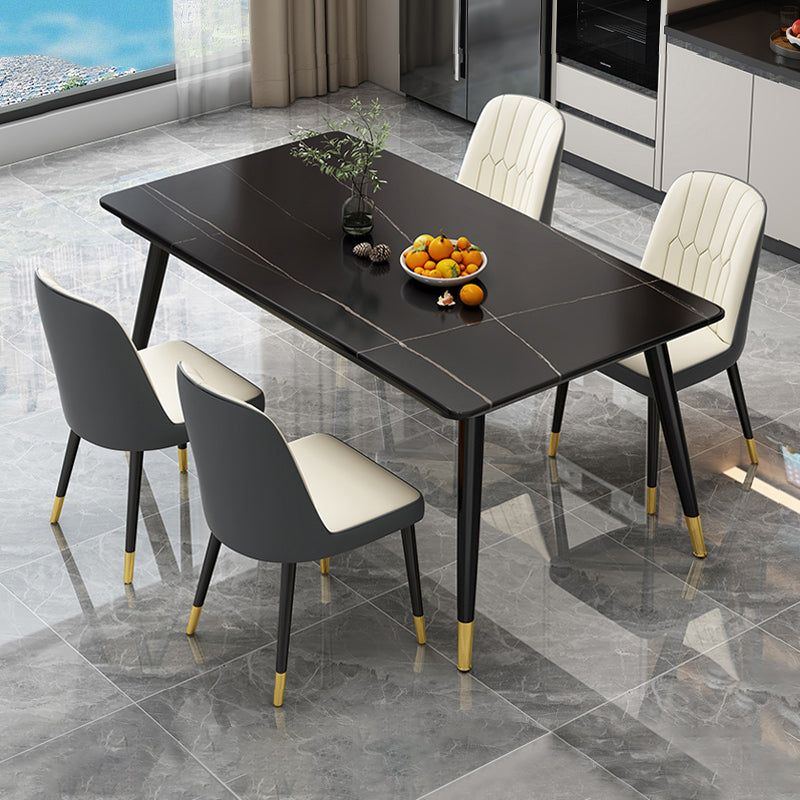 Industrial Style Home Sintered Stone Dining Table Rectangle Table with 4 Legs Carbon Steel Base