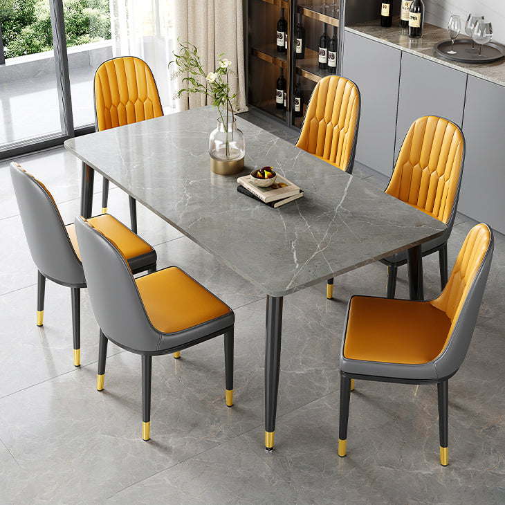 Rectangle Industrial Sintered Stone Dining Table 4 Legs Carbon Steel Base Table for Home