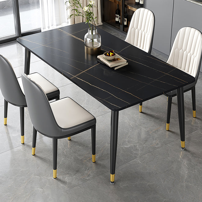 Rectangle Industrial Sintered Stone Dining Table 4 Legs Carbon Steel Base Table for Home