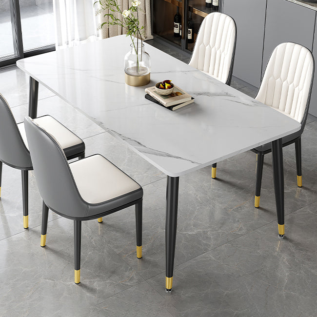 Rectangle Industrial Sintered Stone Dining Table 4 Legs Carbon Steel Base Table for Home