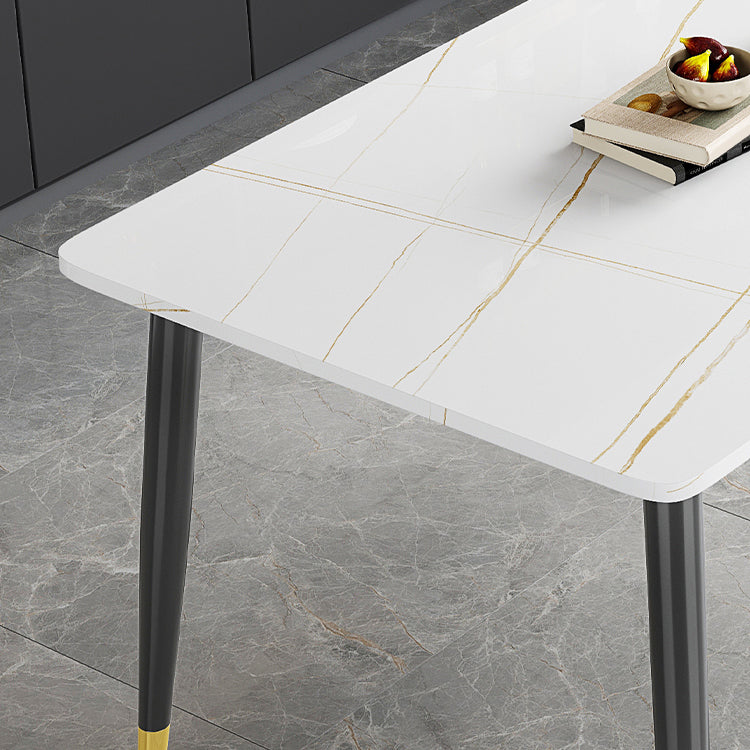 Rectangle Industrial Sintered Stone Dining Table 4 Legs Carbon Steel Base Table for Home