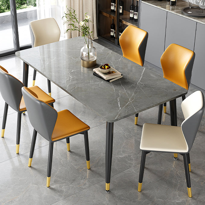 Rectangle Industrial Sintered Stone Dining Table 4 Legs Carbon Steel Base Table for Home