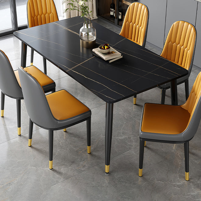Rectangle Industrial Sintered Stone Dining Table 4 Legs Carbon Steel Base Table for Home