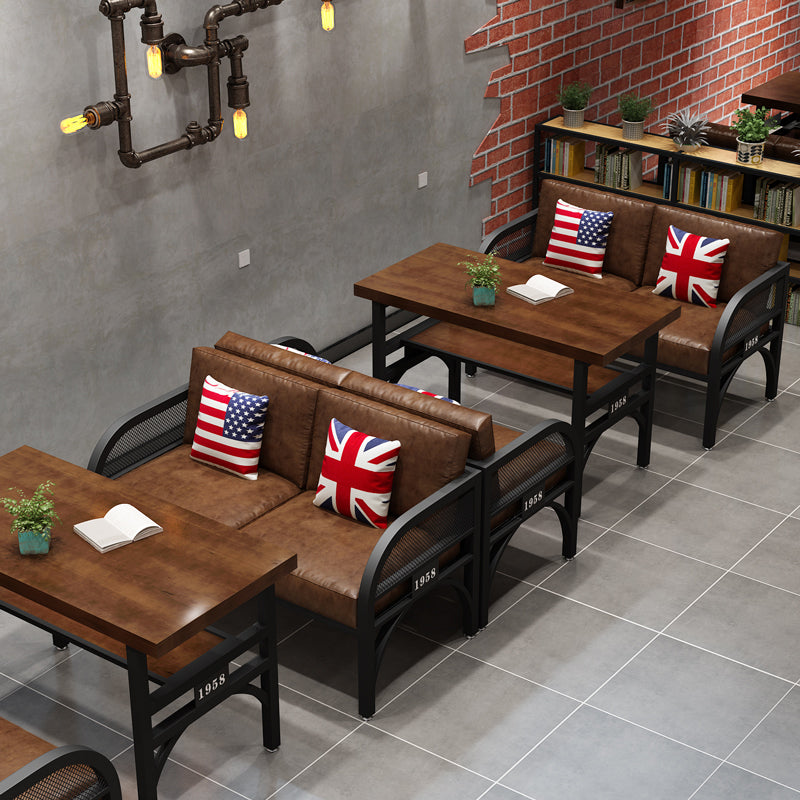 Industrial Solid Wood Dinner Room Kitchen Table Brown Table with Black Frame for Dining Room