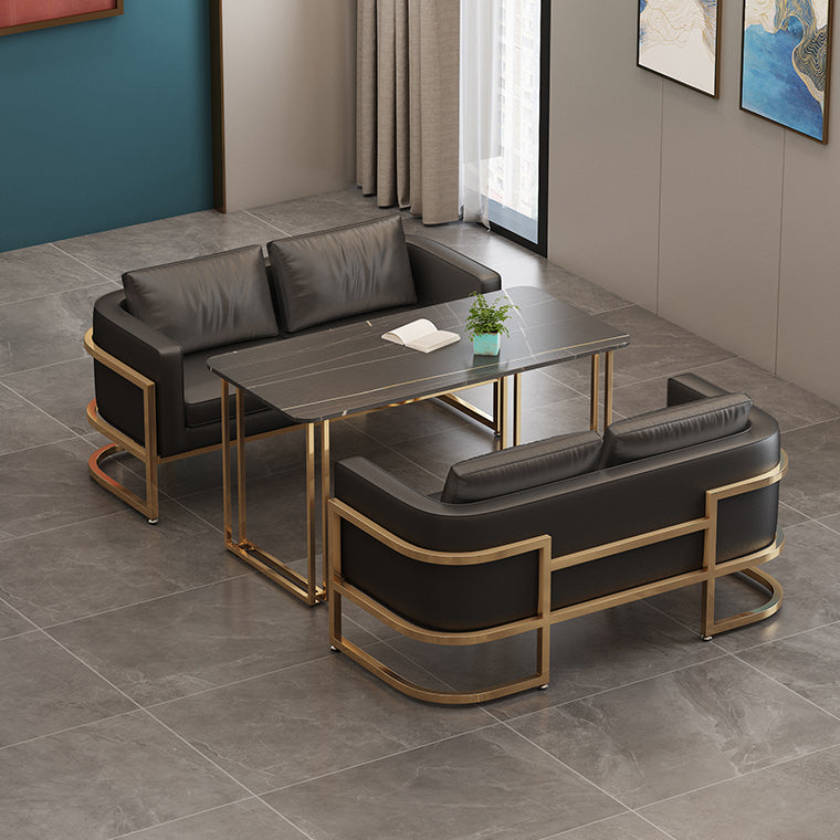 Industrial Sintered Stone Dinner Room Kitchen Table Black Table with Gold Frame for Dining Room