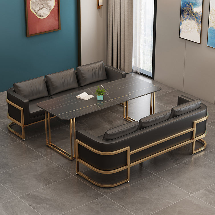 Industrial Sintered Stone Dinner Room Kitchen Table Black Table with Gold Frame for Dining Room