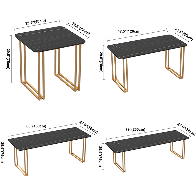 Industrial Sintered Stone Dinner Room Kitchen Table Black Table with Gold Frame for Dining Room