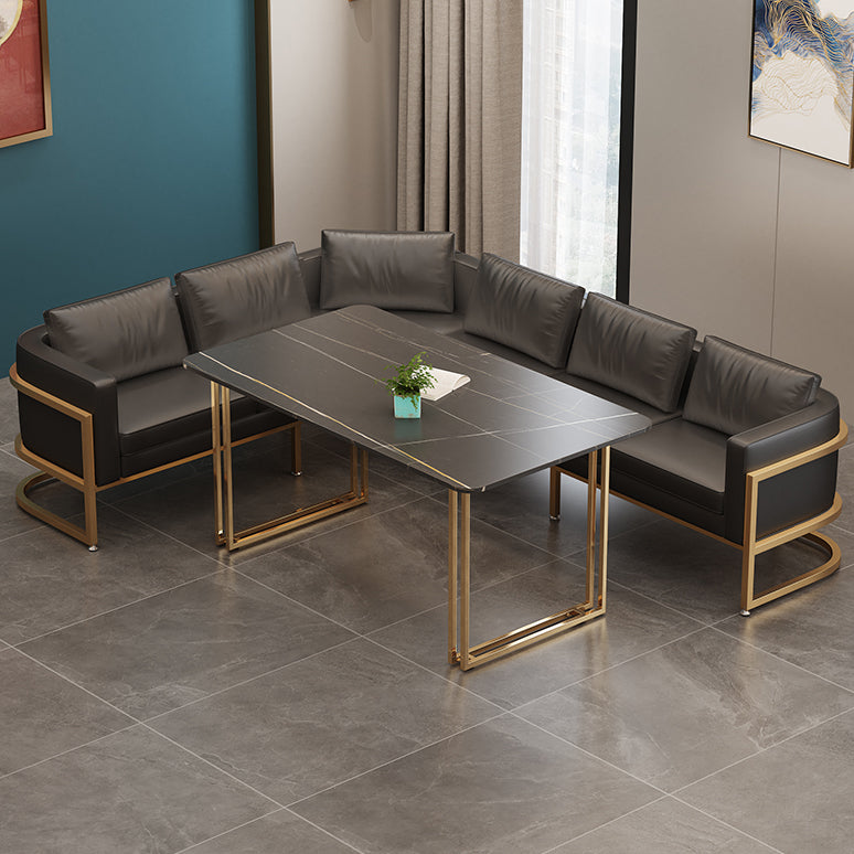 Industrial Sintered Stone Dinner Room Kitchen Table Black Table with Gold Frame for Dining Room