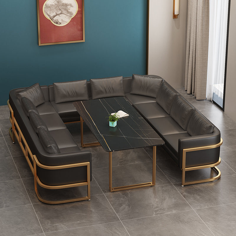 Industrial Sintered Stone Dinner Room Kitchen Table Black Table with Gold Frame for Dining Room