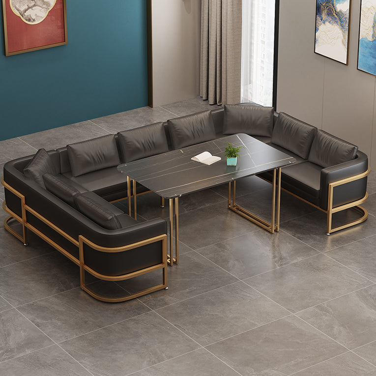 Industrial Sintered Stone Dinner Room Kitchen Table Black Table with Gold Frame for Dining Room