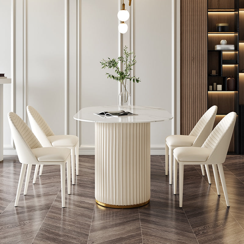 Glam Eettafel van gesinterd steen Ovale keukeneettafel met dubbele voetstukonderstellen