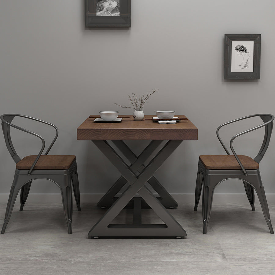 Industrial Square Dining Table Pine Solid Wood Table with Trestle Base