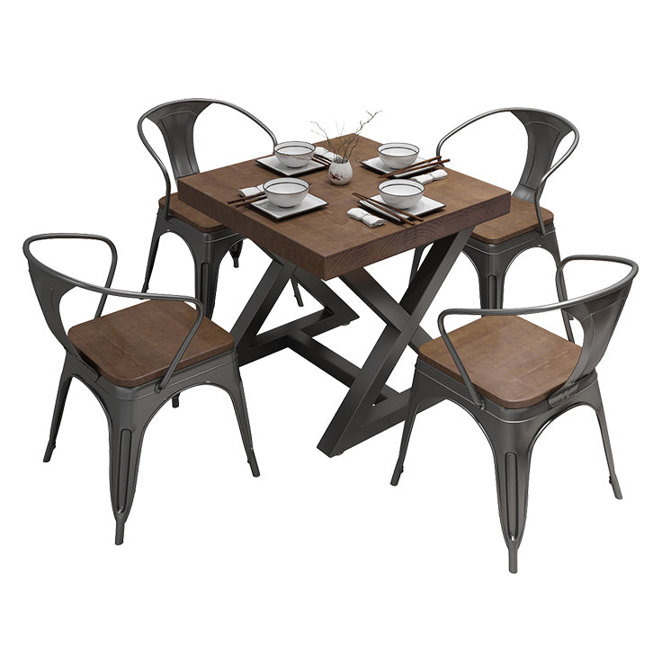 Industrial Square Dining Table Pine Solid Wood Table with Trestle Base