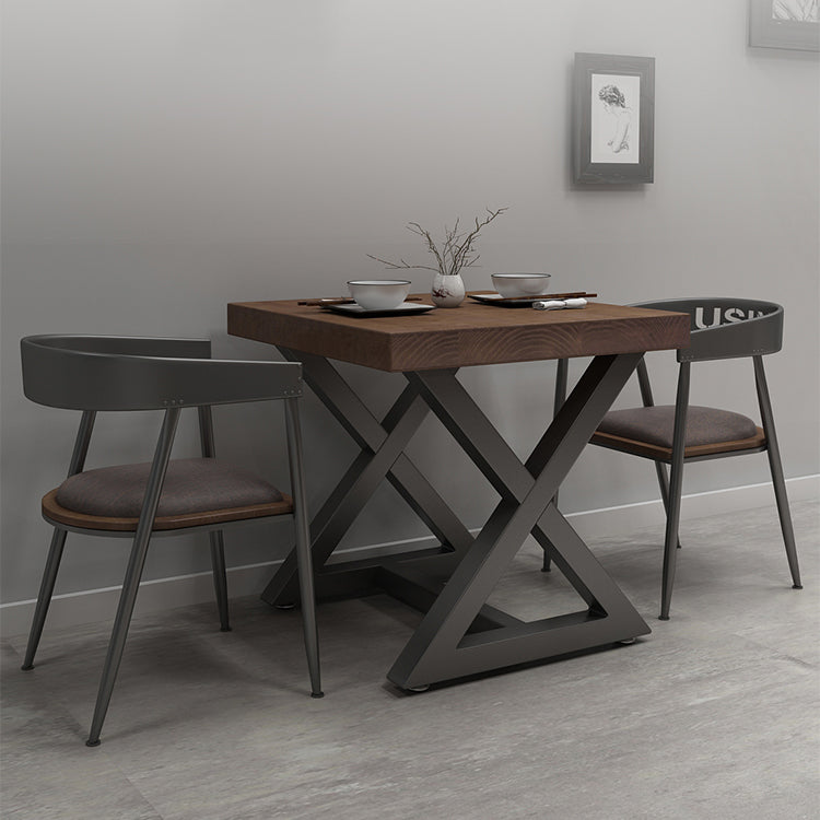 Industrial Square Dining Table Pine Solid Wood Table with Trestle Base