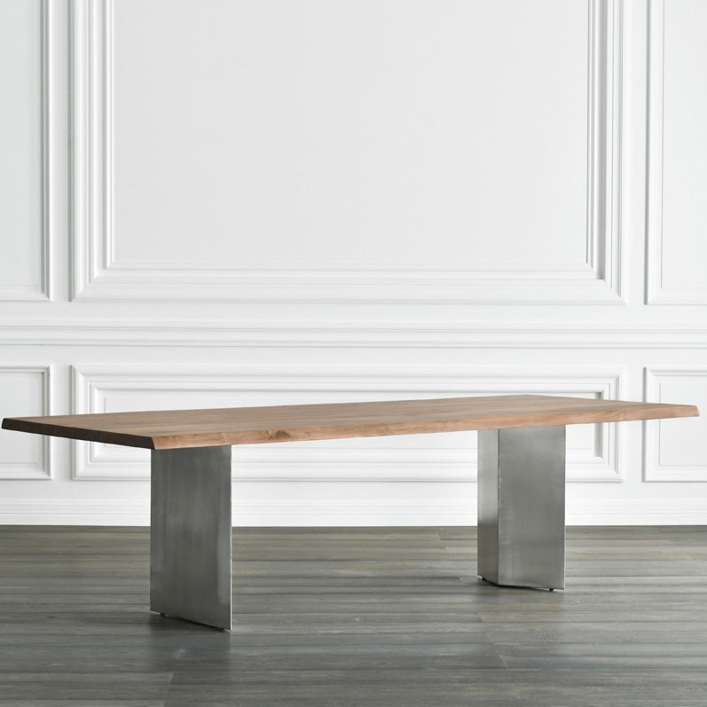 Solid Wood Brown Tone Dining Table Glam Style Double Pedestal Table for Dining Room
