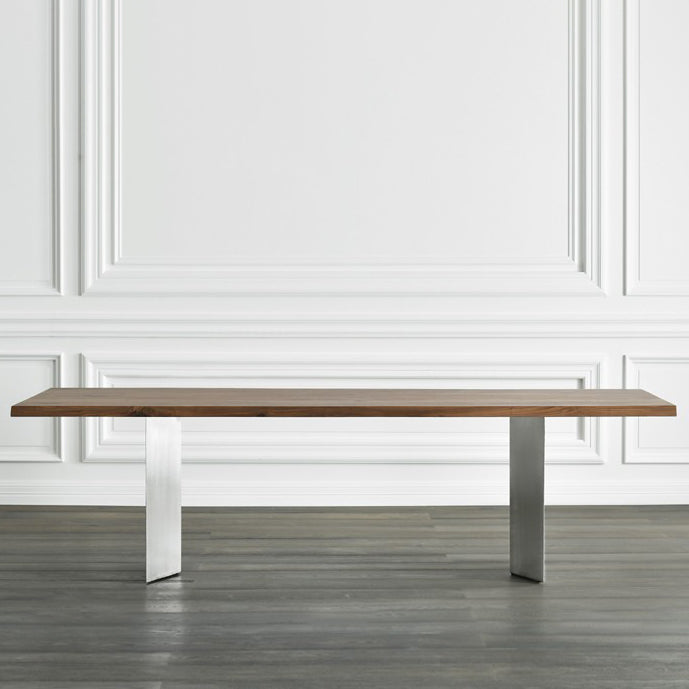 Solid Wood Brown Tone Dining Table Glam Style Double Pedestal Table for Dining Room
