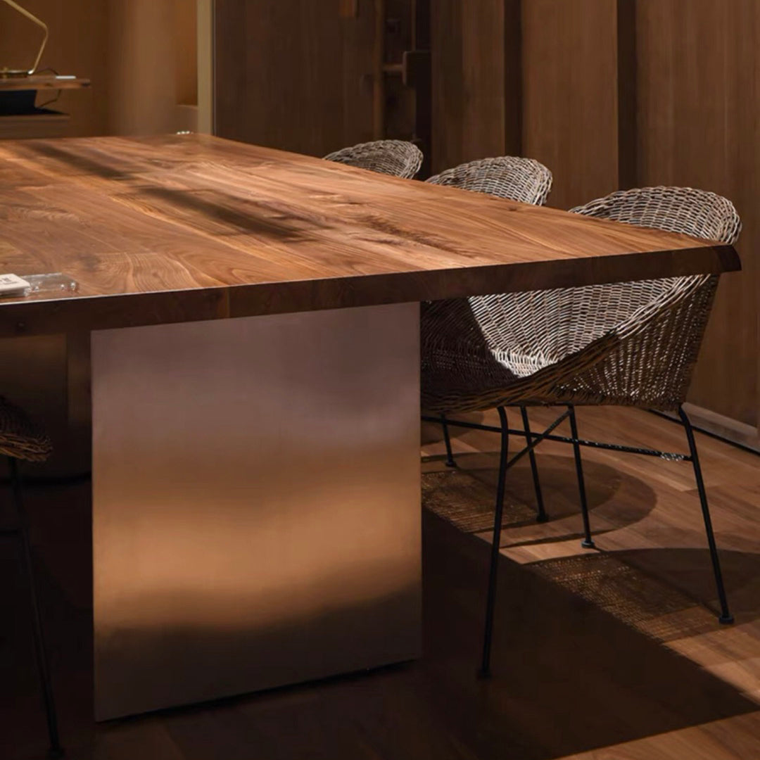 Solid Wood Brown Tone Dining Table Glam Style Double Pedestal Table for Dining Room