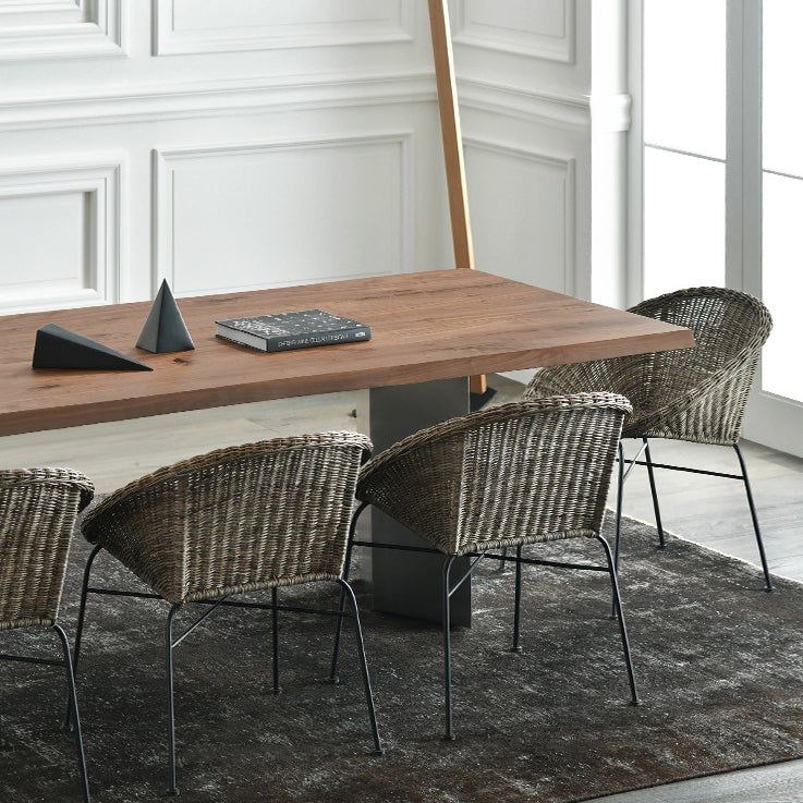 Solid Wood Brown Tone Dining Table Glam Style Double Pedestal Table for Dining Room