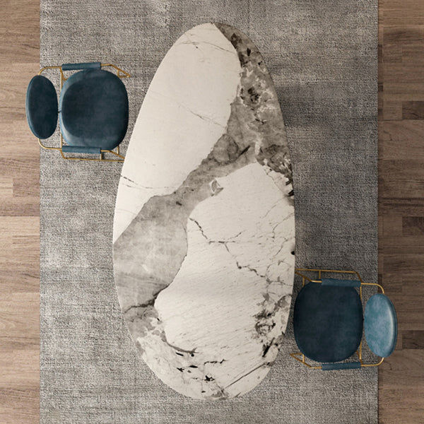 Traditional Luxury Oval Dining Room Table White Sintered Stone Table with 3 Gold Legs