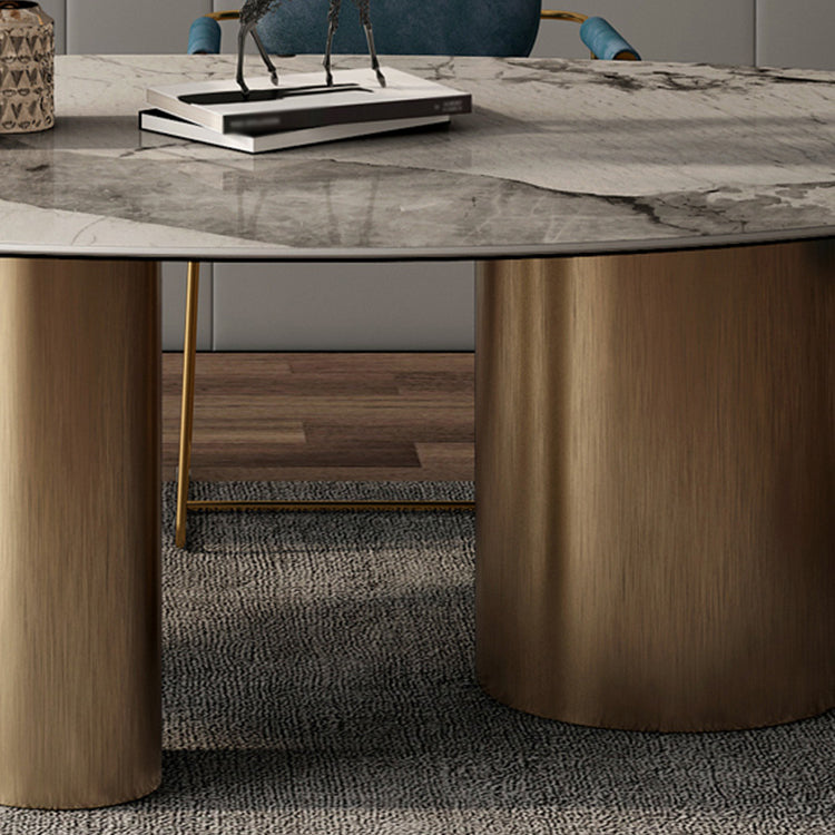 Traditional Luxury Oval Dining Room Table White Sintered Stone Table with 3 Gold Legs