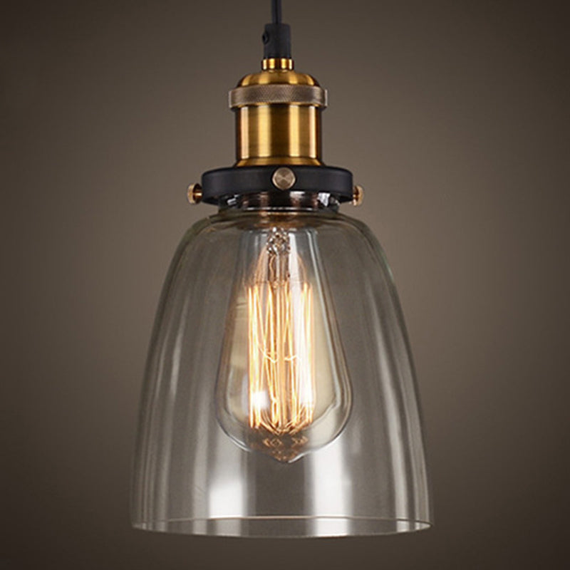 Luce a sospensione a sospensione in metallo a 1 luce, lampade industriali in vetro trasparente