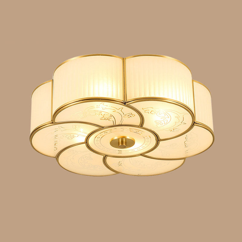 Plafonnier en verre blanc de style rétro colonial en cuivre pour chambre à coucher