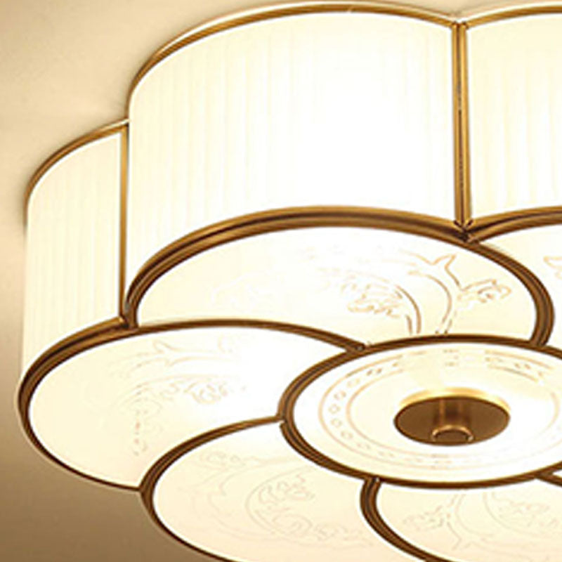 Lámpara de techo de cobre estilo retro colonial con montaje empotrado de vidrio blanco para dormitorio