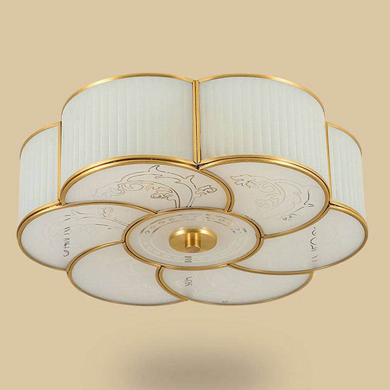 Plafonnier en verre blanc de style rétro colonial en cuivre pour chambre à coucher