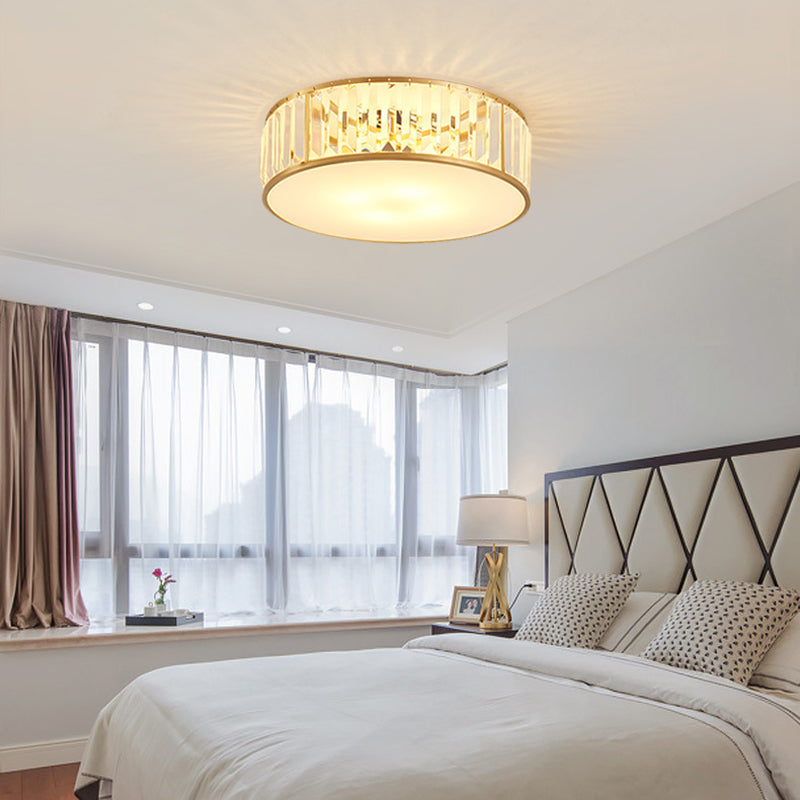 Copper Gold Ceiling Fixture in Colonial Luxury Style Crystal Circular Flush Mount for Bedroom